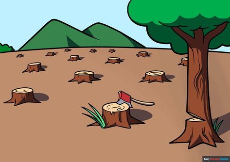 Learn How to Draw Deforestation: Easy Step-by-Step Drawing Tutorial for Kids and Beginners. See the full tutorial at https://easydrawingguides.com/how-to-draw-deforestation/ . Deforestation Drawing Easy, Desertification Drawing, Deforestation Poster Drawing, Deforestation Drawing Ideas, Deforestation Illustration, Deforestation Art, Deforestation Drawing, Deforestation Poster, Mountain Landscape Drawing