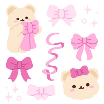 Pink Korean Stickers, Korean Cute Stickers Png, Cute Bear Design, Ribbon Sticker Printable, Cute Bear Stickers Printable, Bear Stickers Printable, Hoppang Korean Bear, Pink Journal Stickers, Printable Cute Stickers