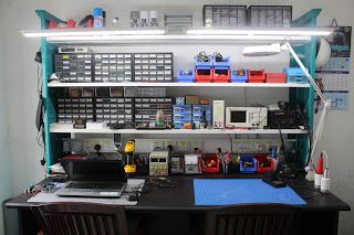 Electronics Workbench ~ GSmicro Computer Repair Workbench, Work Bench Ideas, Electronics Workspace, Electronics Lab Workbenches, Electronics Workbench, Classroom Interior, Garage Organisation, Electronic Workbench, Home Lab