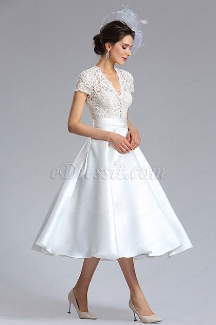 Tea Length Wedding Dresses Lace, Wedding Cocktail Dress, Simple Cocktail Dress, Wedding Dresses White, White Lace Wedding Dress, Civil Wedding Dresses, Tea Length Wedding, Cocktail Dress Wedding, White Cocktail Dress