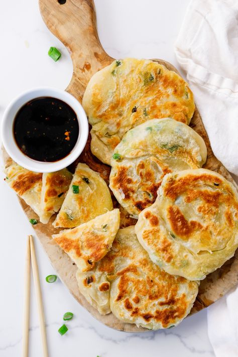 Scallion Pancakes — Mer and Meg's Escapades Scallion Pancake Recipe, Longevity Noodles, Unleavened Bread, Burrata Salad, Scallion Pancakes, Filling Snacks, Healthy Weeknight Meals, Pancakes Ingredients, Spicy Chili