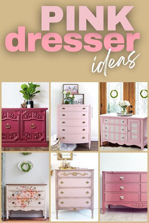 Pink Dresser Ideas Blush Pink Furniture, Light Pink Dresser Diy, Pink Chalk Paint Furniture, Pink Dresser Makeover, Pink Painted Dresser, Pink Chest Of Drawers, Pink Painted Furniture, Pink Bedroom Furniture, Pink Dresser