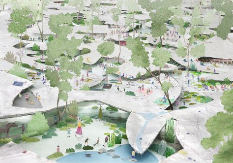 Japanese architect Junya Ishigami Forest kindergarten in China Forest Kindergarten, Junya Ishigami, Concept Models Architecture, Brick Arch, Children Park, Landscape Model, Drawing Examples, Japanese Architect, Architecture Illustration