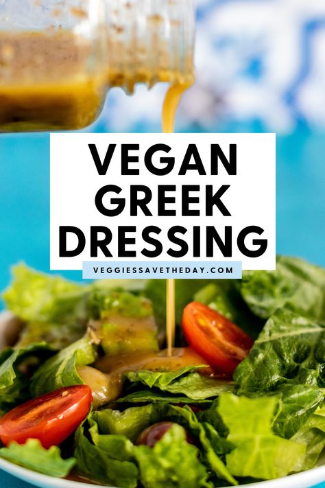 Vegan Greek Dressing tastes better than store-bought and is easy to make in minutes with only 3 ingredients plus salt and pepper. Perfect on all your favorite salads! Vegan Greek Salad Dressing, Vegan Greek Dressing, Vegan Greek Salad, Tofu Feta, Vegetable Kebabs, Dips Recipes, Greek Yogurt Dressing, Vegan Greek, Vegan Salad Dressing