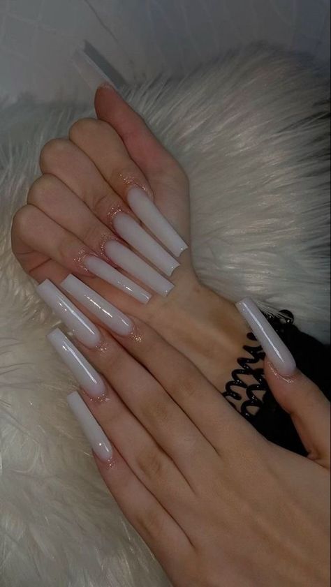 Marshmallow Acrylic Nails, White Nail Ideas Square, Soft White Nails, French Tips White, Nail Ideas Square, Alt Nails, Nail Cam, Long White Nails, Ivory Nails