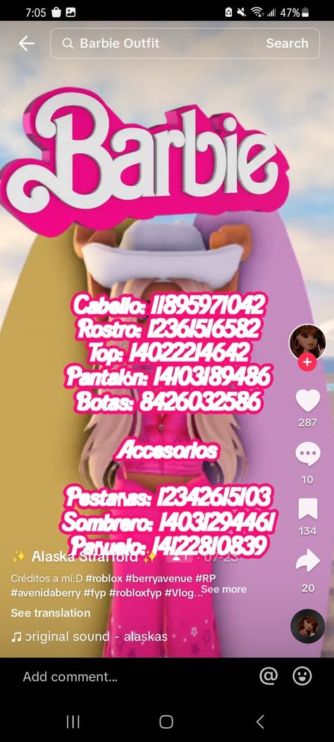 Barbie Codes For Berry Ave, Brookhaven Barbie Outfit Codes, Pink Skirt Codes For Berry Ave, Barbie Outfits Berry Ave, Barbie Bloxburg Outfit Codes, Barbie Outfit Roblox Code, Halloween Costume Outfit Codes Bloxburg, Roblox Halloween Costume Code, Barbie Outfits Codes