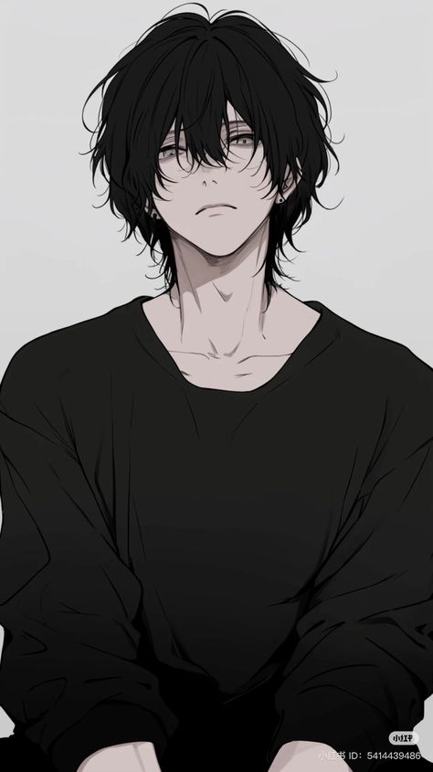 Male Neck Sketch, Handsome Anime Guys Sketch, Anime Man Hair Reference, Anime Art Style Men, Nerd Oc Art, Scarf Reference Drawing, Black Haired Anime Man, Feminine Boy Drawing, Anime Men Hair