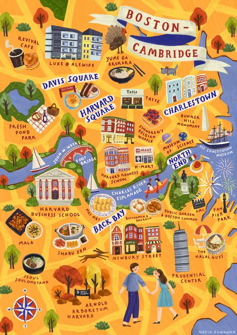 Boston Map Illustration, Boston Neighborhoods Map, Creative Map Design Illustration, Boston To Do, Boston Postcard, Boston Massachusetts Aesthetic, Boston Illustration, Boston Vibes, Boston Wallpaper