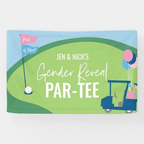 Golf Gender Reveal Party Ideas, Golf Gender Reveal Party, Putters Or Pearls Gender Reveal, Jordan Ideas, Golf Gender Reveal, Gender Reveal Decor, Gender Reveal Signs, Gender Reveal Banner, Golf Flag