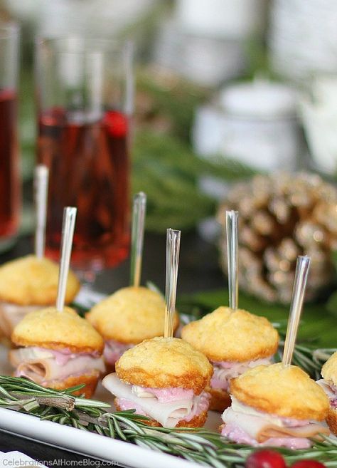 Muffin Appetizers, Mini Sandwich Appetizers, Mini Muffin Appetizers, Festive Christmas Appetizers, Cranberry Cream Cheese Spread, Avocado Tea, Pineapple Slaw, Christmas Sandwiches, Turkey Appetizers