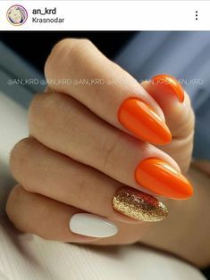 Shellac Nails Fall, Orange Nail Polish, Silver Glitter Nails, Shellac Nails, Nails Fall, Short Acrylic Nails Designs, Neutral Nails, Orange Nails, Gel Nail Designs