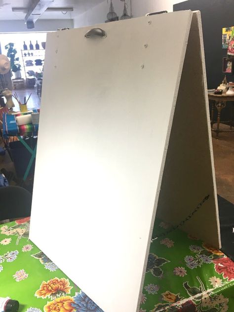 How to make sandwich board signs - The Crafty Chica Diy Sign Stand Display Ideas, Diy Poster Stand Display, How To Make A Stand For A Sign, Diy Signage Stand, Diy Sign Easel, Diy Sidewalk Sign, Diy Sandwich Board, Diy Standing Sign, Sandwich Boards