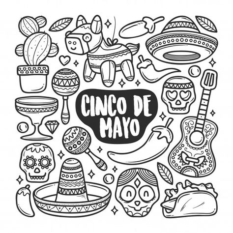 Cinco de mayo iconos dibujado a mano doo... | Premium Vector #Freepik #vector Icons Hand Drawn, Graffiti Lettering Fonts, Graffiti Doodles, Flash Tattoo Designs, Doodle Art Journals, Doodle Coloring, Easy Doodle Art, Doodle Art Designs, Kawaii Doodles