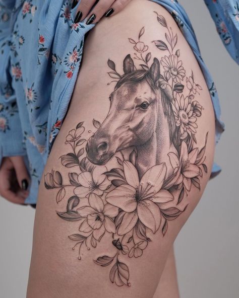 Horse Tattoo | Tattoo Ideas and Inspiration | minnietattooart Horse Tattoos For Women, Small Horse Tattoo, Horse Tattoos, Horse Tattoo Design, Cowgirl Tattoos, Shoe Tattoos, 2 Tattoo, Tattoos For Dog Lovers, Country Tattoos