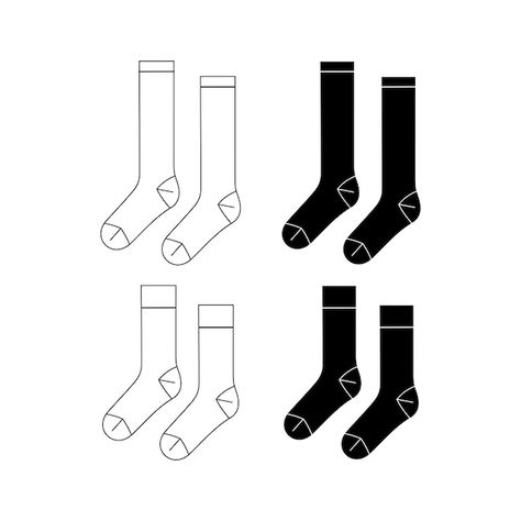 Vector set of mid calf length socks flat... | Premium Vector #Freepik #vector Socks Flat Sketch, Sketch Fashion Illustration, Fashion Illustration Drawing, Clothing Templates, Socks Design, Sketch Fashion, Silhouette Drawing, Drawing Template, Flat Sketches