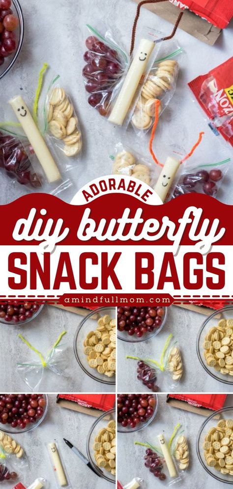 DIY Butterfly Snack Bags, back to school, kid friendly Butterfly Snack Bags, Butterfly Snacks, Fun Kid Lunch, Birthday Breakfast Party, Kid Friendly Meals Easy, Preschool Lunch, Diy Healthy Snacks, Healthy School Snacks, Camping Snacks