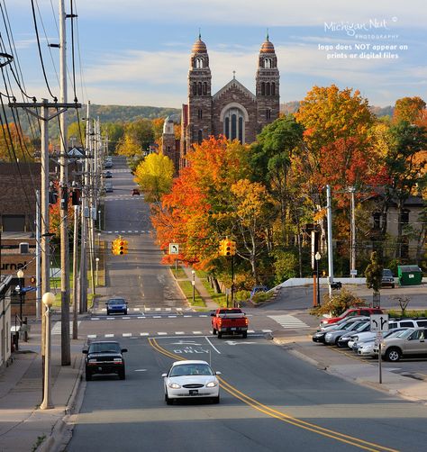 Autumn in Downtown Marquette, Michigan. *Sigh* our colors are late this year, so alas! it does not look like this yet. Marquette Michigan, Upper Peninsula Michigan, Upper Michigan, Gods Country, Michigan Road Trip, Michigan Travel, State Of Michigan, Michigan Usa, The Mitten