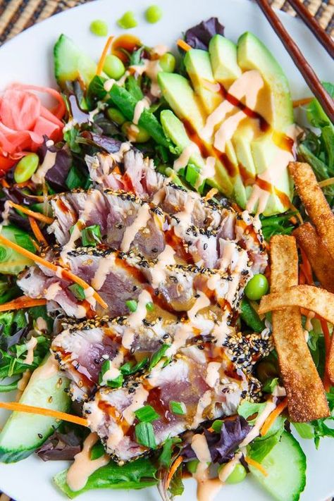 Wasabi Vinaigrette, Ahi Tuna Steak Recipe, Ahi Tuna Recipe, Ahi Tuna Salad, Seared Ahi Tuna, Ahi Tuna Steak, Sushi Salad, Tuna Steak Recipes, Tuna Sushi