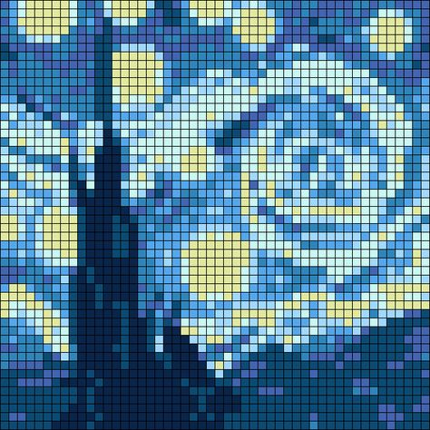 The Starry Night, Alpha Pattern, Starry Night, Crochet, Pattern, Blue, Art