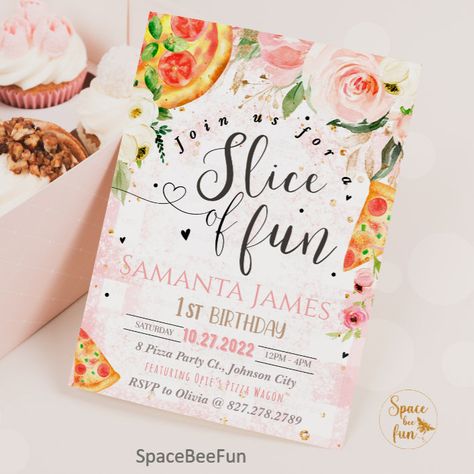 Pizza party invitation 1st Birthday invites Pizza - Great Barbecue Pizza Birthday Invitations, Third Birthday Pizza Party, Pink Pizza Party, Pizza Party Theme Birthday, Pizza First Birthday Party, Pizza Party Ideas, Pizza Party Themes, 1st Birthday Invites, Pizza Party Birthday