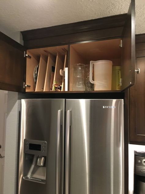 Above Refrigerator Storage Ideas, Above Refrigerator Storage, Over Fridge Storage, Cabinet Above Refrigerator, Cabinet Over Fridge, Above Fridge Storage, Storage Above Fridge, Deep Storage Cabinet, Above Refrigerator