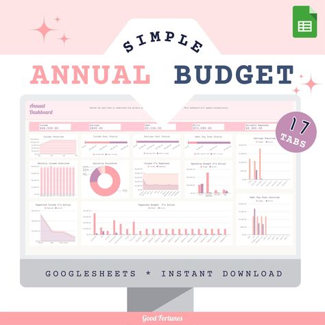 Simple Annual Budget Google Sheets Template Finance Budgeting Spreadsheet Financial Planner Expense Budget Planner Tracker Pink Cute - Etsy budgetprintable #plannerdesignideas. Cute Spreadsheet, Annual Budget Template, Budget Google Sheets, Finance Budgeting, Organize Thoughts, Notion Inspo, Budget Template Free, Budget Sheet, Financial Statements