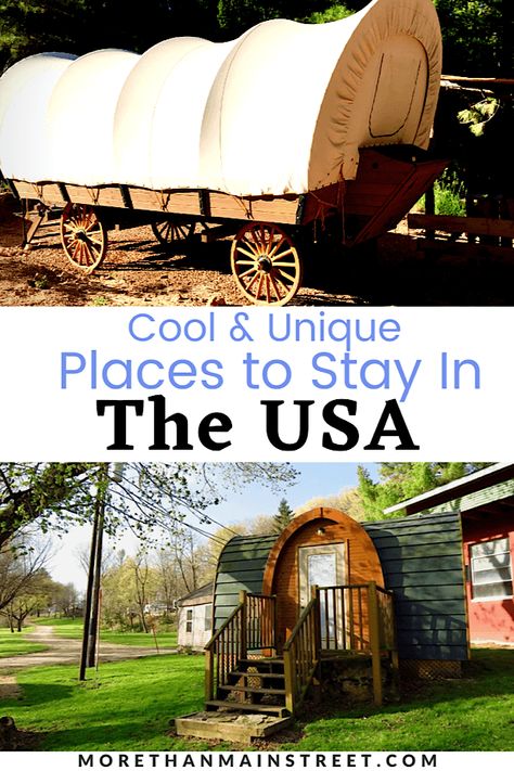 Looking for cool and unique places to stay in the USA? From teepees to glamping to tiny houses, read this list of unusual and quirky vacation rentals in America! Get all the details on what to expect from each accommodations and why these destinations should be on your bucket list! #travelgoals #travelinspiration #bucketlist #USAtravel #wheretostay Unique Vacation Ideas, Unique Family Vacations In The Us, Unique Us Vacations, Fun Places To Travel In The Us, Unique Places To Stay In The Us, Unique Vacations In The Us, Fun Vacations, Family Vacations Usa, Unique Vacation Rentals