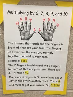 Multiplication strategy using the finger trick Multiplication Tricks, Multiplication Strategies, Lap Books, Multiplication Table, Math Multiplication, Teacher Lessons, Times Tables, Studying Math, Homeschool Math