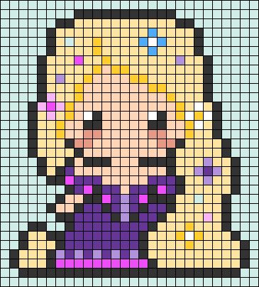 Disney Princess Plastic Canvas, Rapunzel Alpha Pattern, Roblox Perler Bead Patterns, Disney Princess Pixel Art, Keychain Beads, Rapunzel Tangled, Easy Perler Beads Ideas, Graph Crochet, Pixel Art Tutorial