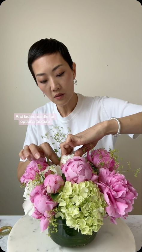 NYC Wedding and Events Florist | Easy peasy peony arrangement ✔️10 stems total: 3 hydrangeas + 7 peonies ✔️Lady’s mantle optional ✔️Like Share Follow for more flower… | Instagram Peonies Vase Arrangement, Wedding Flower Options, Peonies Bouquet Wedding, Usf Graduation, Peonies Arrangement, Peony Centerpiece, Icelandic Poppies, Peony Arrangement, Peonies And Hydrangeas