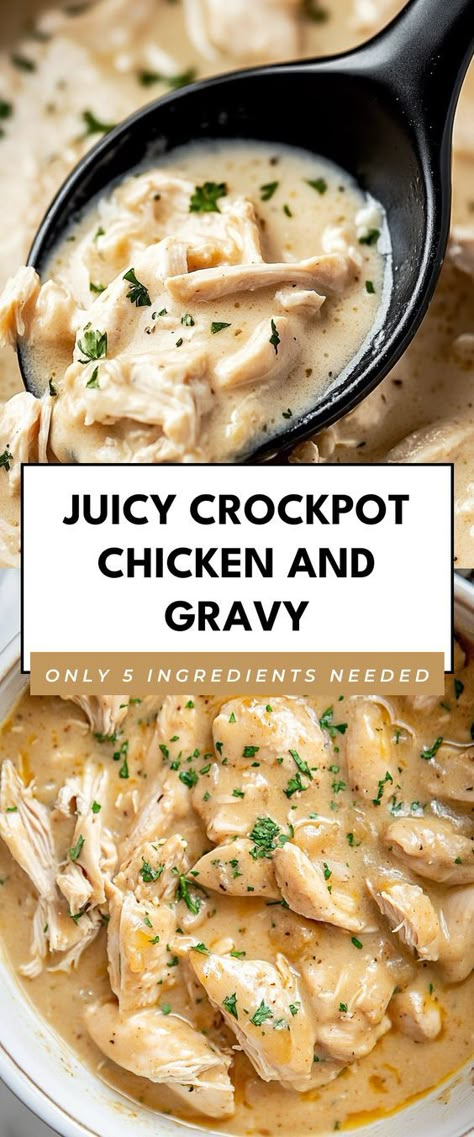 This Juicy Crockpot Chicken and Gravy is a lifesaver for busy weeknights! It’s tender, flavorful, and makes for a cozy meal that the whole family will enjoy. Crock Pot Chicken And Gravy Recipes, Chicken With Gravy Crockpot, Chicken In Gravy Crockpot, Chicken Gravy Crockpot Recipes, Chicken And Gravy In Crockpot, Crockpot Chicken Gravy Recipes, Crockpot Chicken And Gravy Recipes, Crockpot Chicken And Gravy Slow Cooker, Crockpot Pheasant Recipes