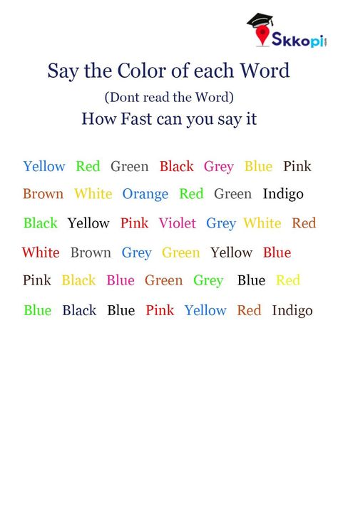 Say the color of each word - brain teasing Iq Games, Alphabet Writing Worksheets, Text Games, Test For Kids, Scramble Words, Brain Memory, Reading Test, Say Word, Reading Games