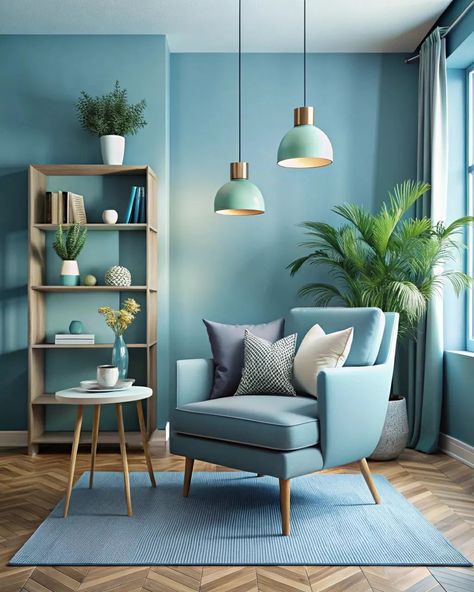 Modern home corner interior ideas with soft blue colors #homedecor #softblue #blue #interiordesign #homeideas #modernhouse Wall Murals Painted Diy, Home Corner, Living Room Corner, Wall Murals Painted, Room Corner, Corner House, Beauty Lounge, Cute Room Decor, Pretty House