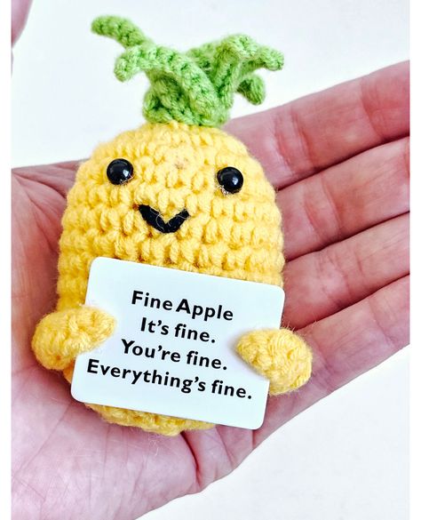 Crochet Positive Pineapple with Stand Motivation Crochet Gift for Friend Desktop Accessory for Coworker Encouraging Gift for Mental Health #AnxietyRelief #CrochetGagGift #GiftForCoworker #CarePackageGift #MotivationalDesktop #CrochetGift #GoodVibesGift #GiftForCrocheter #GiftsForStudents #MotivationalGift Crocheted Things, Yarn Necklace, Crochet Gift, Motivational Gifts, Desktop Accessories, Gift For Friend, Care Package, Gag Gifts, Crochet Gifts