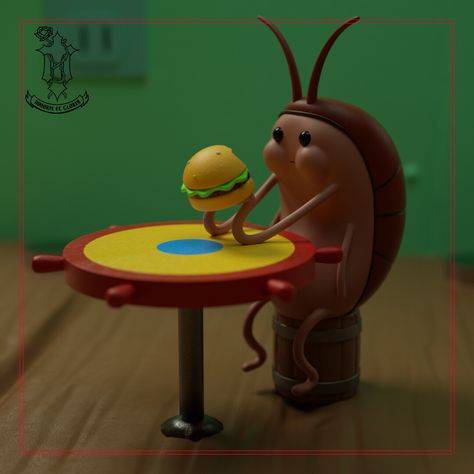 ArtStation - Cockroach - Sponge Bob, Dante Rockford & Noisy Boy Eating Burger, Spongebob Party, 3d Paper Art, Game Props, Sponge Bob, Famous Celebrities, Clay Projects, Craft Inspiration, Graphic Design Inspiration