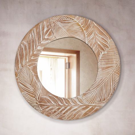 Union Rustic Jamil Accent Mirror | Wayfair Mediterranean Coastal Decor, Unique Bathroom Vanity, Mirror Room, Condo Ideas, Mediterranean Design, Wood Wall Mirror, Decorative Wood, Wood Mirror, Round Wall Mirror