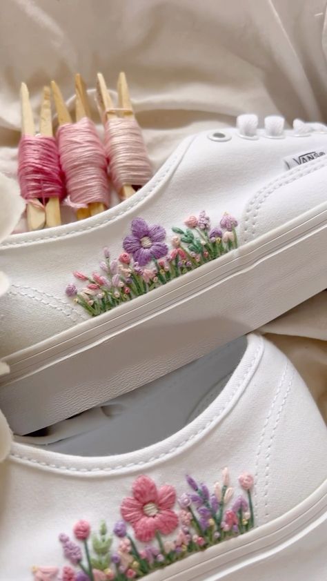 Spring shoes to match this glorious spring weather xx 🌿 #springishere . . . . #dmcembroidery #dmcthreads #embroidery #embroideryart… | Instagram Embroidery For Shoes, Sneaker Embroidery Diy, Embroidery Sneakers Diy, Hand Embroidery On Shoes, Shoe Embroidery Ideas, Embroidery Shoes Diy, Shoe Embroidery, Stitch Sneakers, Embroidery Sneakers