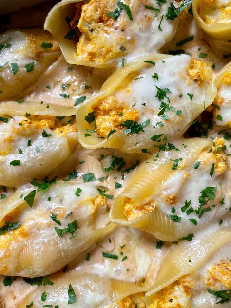 Butternut and Ricotta Stuffed Shells » Djalali Cooks Vegetarian Alfredo, Ricotta Stuffed Shells, Stuffed Shells Ricotta, Jumbo Pasta Shells, Pasta Dinner Recipes, Stuffed Pasta Shells, Red Sauce, Roasted Butternut, Alfredo Sauce