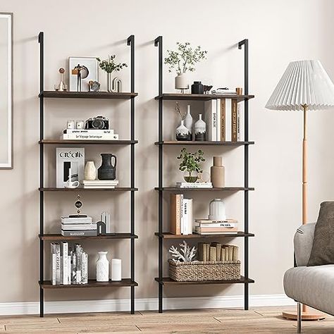 Minimal Office, Shelf Decor Living Room, Apt Ideas, Bookshelf Styling, Open Bookcase, Etagere Bookcase, Living Room Shelves, Ladder Shelf, Office Furniture Modern