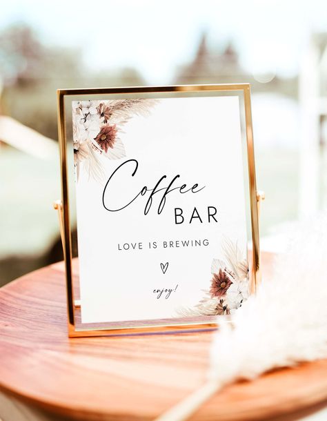 ENJOY 60% OFF WHEN YOU ORDER 3 OR MORE ITEMS  Discount applied automatically at checkout. This EDITABLE Coffee Bar Sign features a modern, minimalist, elegant design to display at your bridal shower, wedding, birthday or other special event! Easily change the fonts, font colors, and background color to match your  style! There's even a free demo to try before you buy. ➥ DEMO LINK - TRY BEFORE PURCHASE - FREE! ------------------------------------------------------------------ Just copy and paste Boho Coffee Bar, Love Is Brewing Sign, Coffee Bar Wedding Sign, Coffee Buffet, Coffee Bridal Shower, Bar Wedding Sign, Tea Sign, Coffee Bar Wedding, Buffet Signs