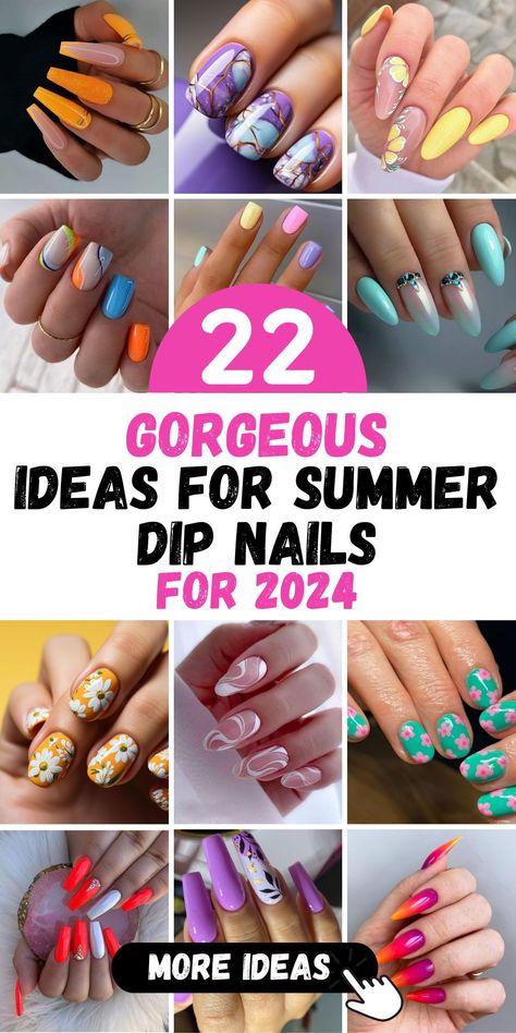 Dive into the beauty of summer with our handpicked selection of 22 summer dip nails for 2024. We've gathered a spectrum of colors and nail designs to celebrate the season. Explore short and sweet nail shapes like round and oval for a chic and cute look. Say hello to a summer filled with stunning nail art and vibrant colors that reflect your unique style. Get ready to shine this season. Summer Nails Sns Powder, Summer Dip Nails, Summer Nail Color Ideas, Summer Dip, Summer Nail Color, Dip Nail Colors, Elegant Manicure, Nail Color Ideas, Dip Nail