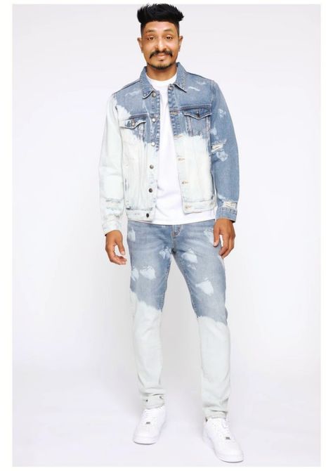 Bleached Denim Jacket, Sneaker Closet, Denim Outfit Men, Amiri Jeans, Denim Party, Denim Men, Denim Jacket Outfit, Custom Denim, Bleached Denim