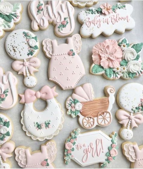 Baby Sprinkle Gifts, Baby In Bloom Cookies, Girl Baby Shower Cookies, Vintage Oven, Baby In Bloom, Sugar Cookie Designs, Simple Baby Shower, Shower Cupcakes