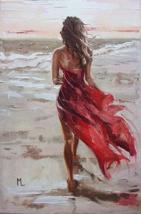 Monika Luniak, Pretty Paintings, Dress Painting, Red Painting, Tableau Art, Red Art, Linen Canvas, Art Inspiration Painting, Dreamy Art