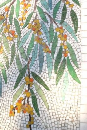 Mosica Tiles, Mosaic Tile Wall, Tile Mosaic Art, Golden Wattle, Flower Mosaic, Mosaic Birdbath, Mosaic Art Diy, Mosaic Garden Art, Floral Mosaic