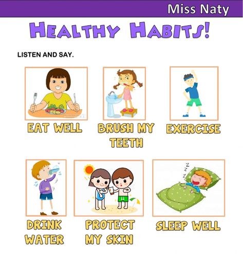 Healthy Habits Kindergarten, Good Habits For Kids, Abc Flashcards Printable, Healthy Habits For Kids, Healthy Activities, Classroom Clipart, Abc Flashcards, School Labels, Flashcards For Kids