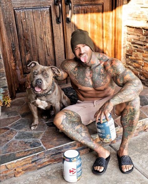 Tattooed Guys, Tattooed Man, Beard Tattoo, Tough Guy, Bearded Men, Tattoos For Guys, Best Friends, Tattoos, Dogs