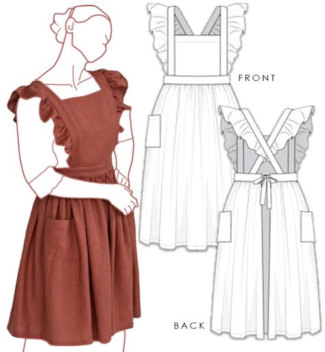 Full Skirt Apron, Dress Apron Pattern, Frilly Apron Pattern Free, Plus Size Apron Dress Pattern, Wrap Around Apron Pattern Free, Skirt Apron Pattern, Ruffled Apron Pattern Free, Sew An Apron Free Pattern, Cottagecore Apron Pattern