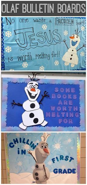 Frozen Olaf Bulletin Board Ideas for the Classroom - Christmas or winter scenes! | CraftyMorning.com January Door Decorations Classroom, Olaf Bulletin Board, Frozen Bulletin Board, January Door Decorations, Holiday Classroom Doors, November Bulletin Boards, Door Bulletin Boards, Ideas For The Classroom, Harvest Crafts