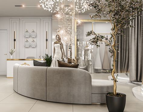 Bride Salon Design, Luxury Bridal Boutique, Bridal Salon Interior Design, Dress Shop Interior, Podcast Aesthetics, Modern Boutique Interior, Bridal Suite Room, Salon Layout, Bridal Shop Interior